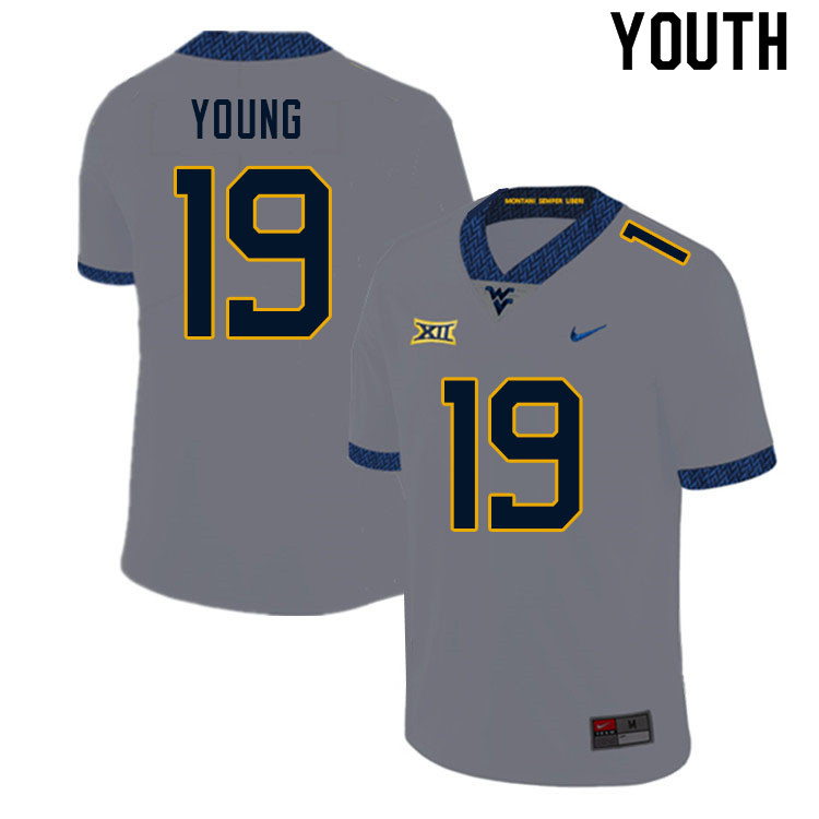 NCAA Youth Scottie Young West Virginia Mountaineers Gray #19 Nike Stitched Football College Authentic Jersey AU23E87MJ